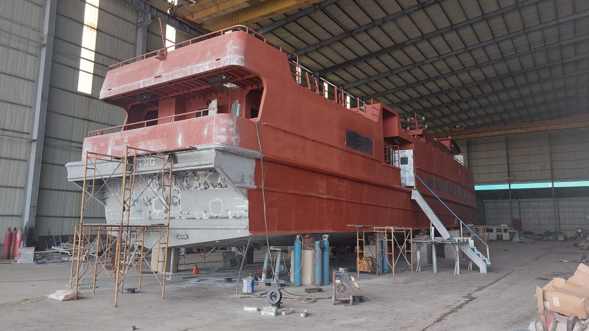 Newbuilding ferry Sani 2 under construction in the shipyard