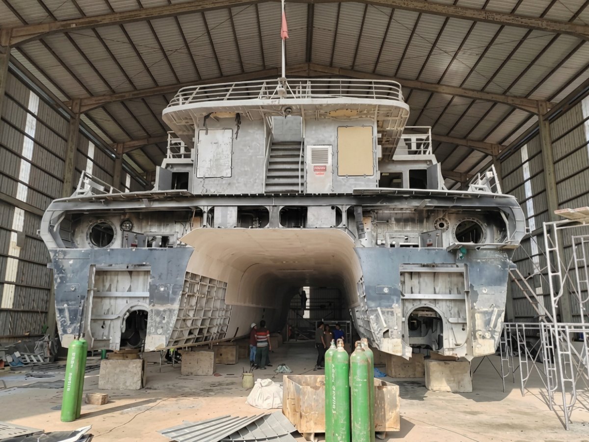 Newbuilding ferry Sani 2 under construction in the shipyard