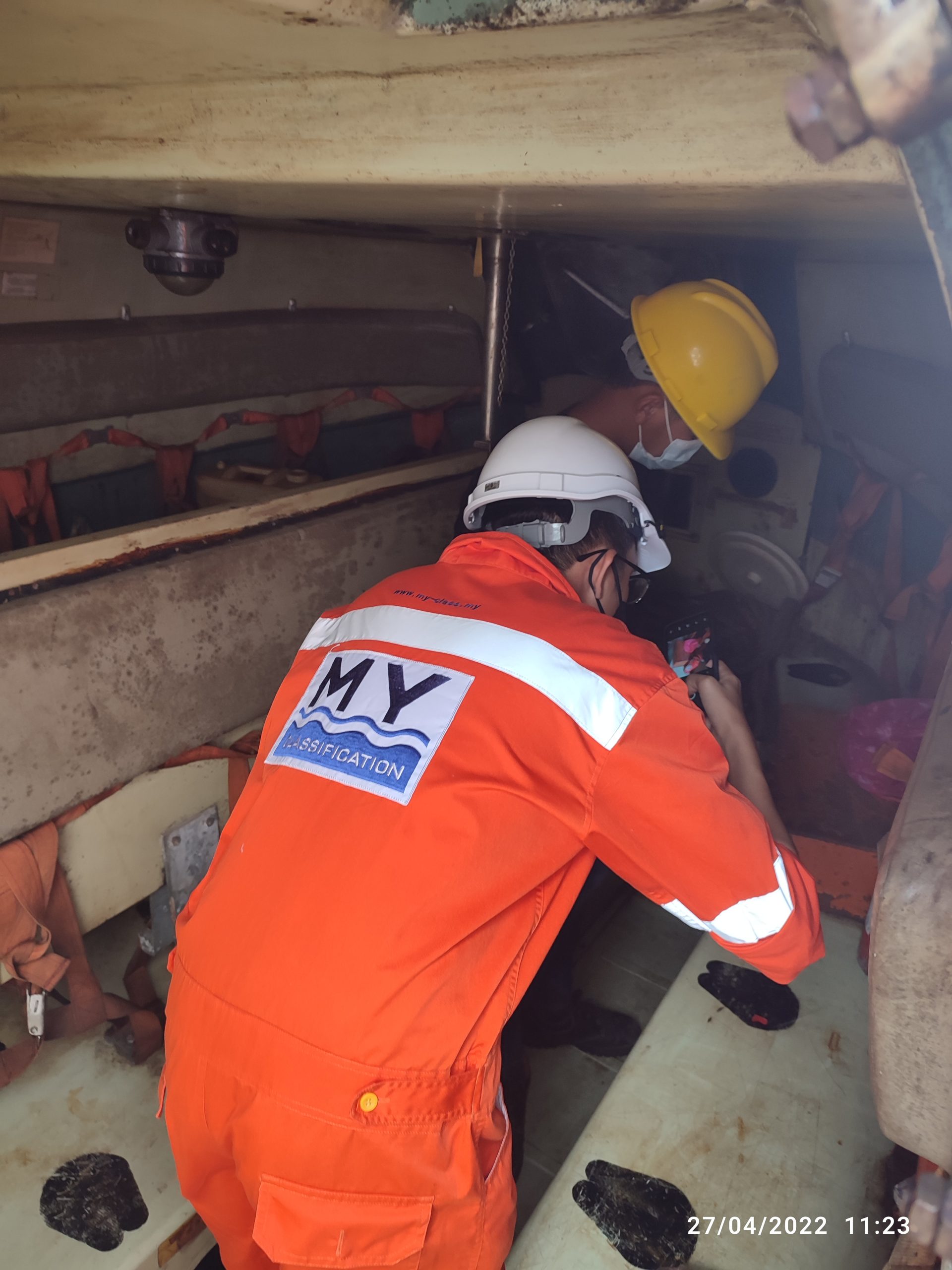MY Classification surveyor at work onboard a vessel