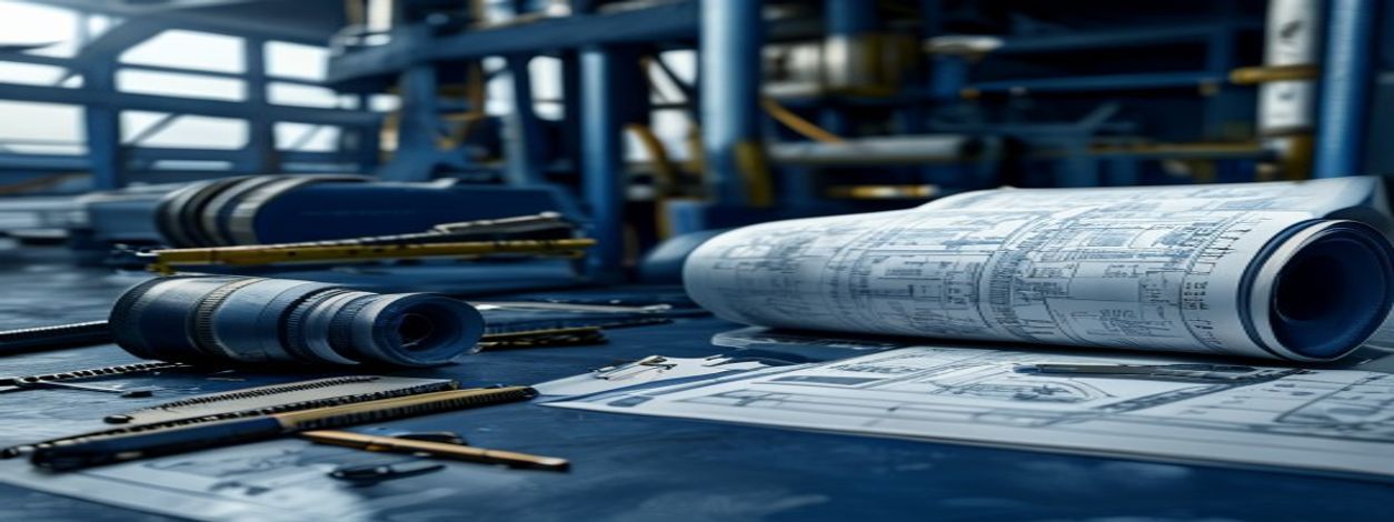 Marine engineering plans and precision drafting tools