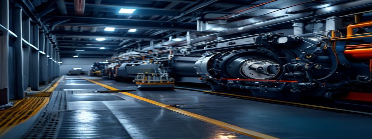 Marine machinery in a commercial vessel engine room