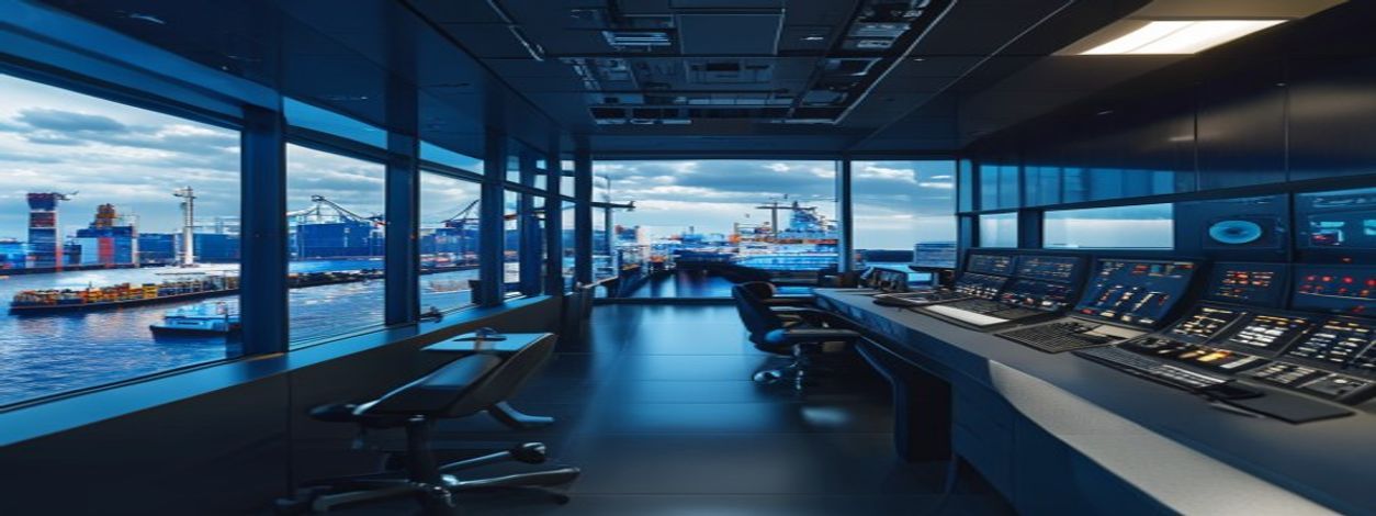 Vessel traffic control room overlooking a commercial port